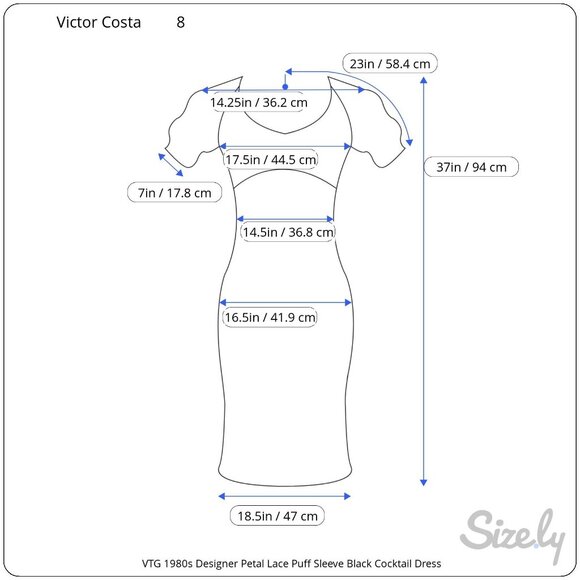 Victor Costa VTG 1980s Designer Black Cocktail Dress 3D Petal Puff Sleeves Sz 8 - Picture 9 of 9